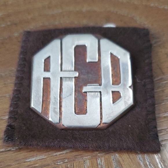 Silver ABC monogrammed with hammered Brass Geometric Brooch - Picture 1 of 2
